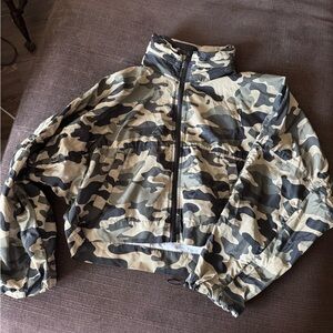 Zara Camo Zip-Up Cropped Jacket - Green, Black, Tan
